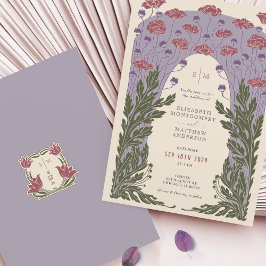 Paarse Art Nouveau Violet Bloemenbruiloft Kaart
