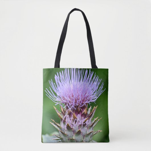 Paarse Artichoke Thistle Head Floral Tote Bag (Voorkant)