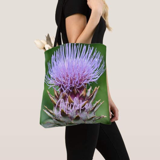 Paarse Artichoke Thistle Head Floral Tote Bag (Dichtbij)