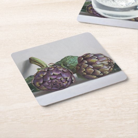 Paarse Artichokes Hyperrealisme Schilderij Kartonnen Onderzetters (Schuin)