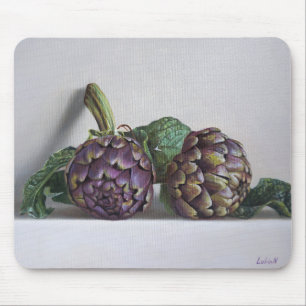 Paarse Artichokes Hyperrealisme Schilderij Muismat