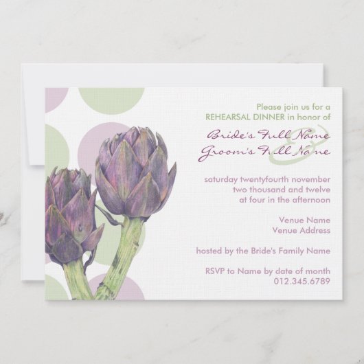 Paarse artichokes Rehearsal Dinner Invitation Kaart (Voorkant)