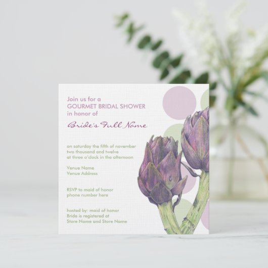 Paarse artichokes stippen Bridal Shower Invitation Kaart (Staand voorkant)