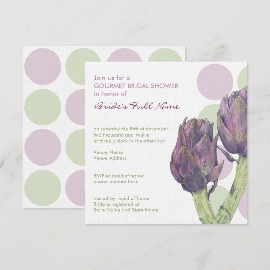 Paarse artichokes stippen Bridal Shower Invitation Kaart (Voorkant / Achterkant)