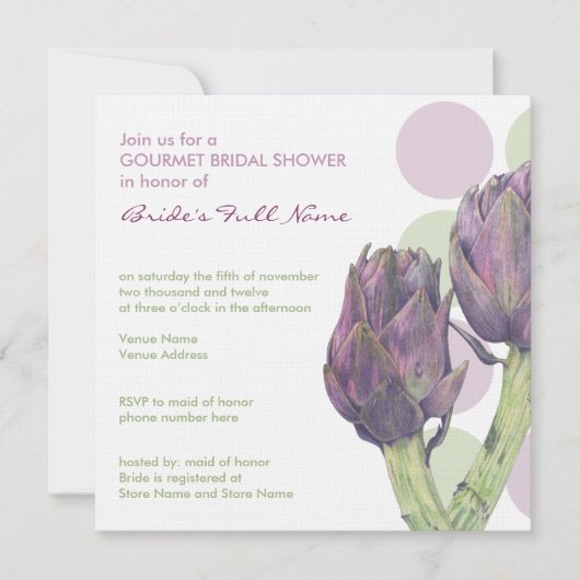 Paarse artichokes stippen Bridal Shower Invitation Kaart (Voorkant)