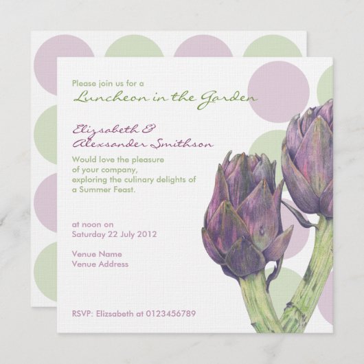 Paarse artichokes stippen Luncheon Uitnodiging (Voorkant / Achterkant)