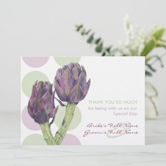 Paarse Artichokes Weddenschap Bedankt (Staand voorkant)