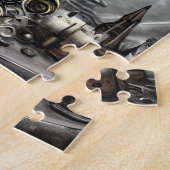 Paarse artikelen met kraanband en witscooters Legpuzzel (Zijkant)