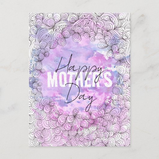 Paarse artistieke Waterverf zwarte inkt Moederdag Briefkaart (Voorkant)