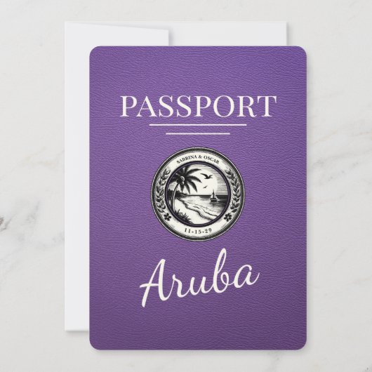Paarse Aruba Paspoort bruiloft uitnodiging (Achterkant)