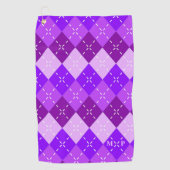 Paarse Arygle met witte stiksels gepersonaliseerd Golfhanddoek (Voorkant)