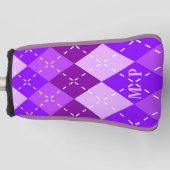 Paarse Arygle met witte stiksels gepersonaliseerd Golfheadcover (Voorkant)