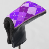 Paarse Arygle met witte stiksels gepersonaliseerd Golfheadcover (3/4 voorkant)