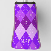 Paarse Arygle met witte stiksels gepersonaliseerd Golfheadcover (Draai 90)