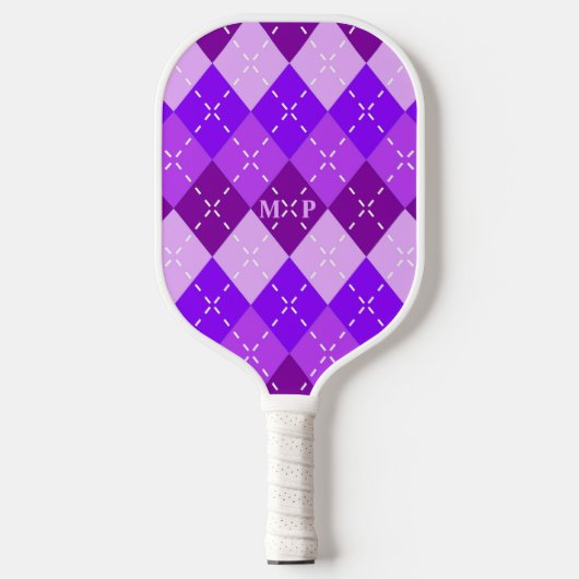 Paarse Arygle met witte stiksels Pickleball Paddle (Voorkant)