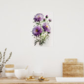 Paarse Aster Bloem Kunstprint Poster (Keuken)