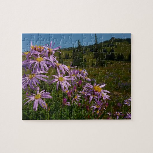 Paarse Aster Bloemen bij Mount Rainier Legpuzzel (Horizontaal)