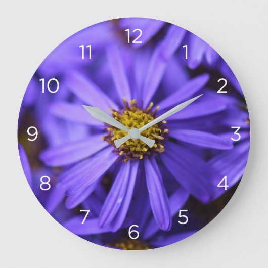 Paarse Aster Bloemen Nummers Wandklok (Voorkant)