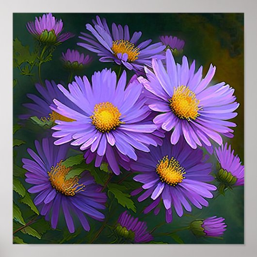 Paarse Aster Flower Art Print Poster (Voorkant)