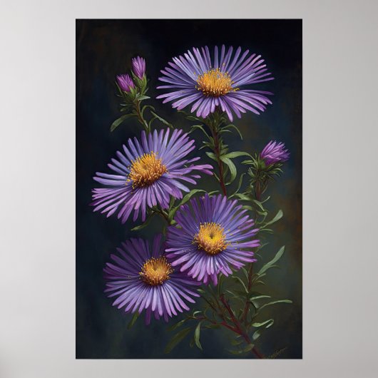 Paarse Aster Flower Art Print Poster (Voorkant)