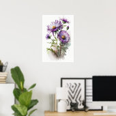 Paarse Aster Flower Art Print Poster (Thuiskantoor)