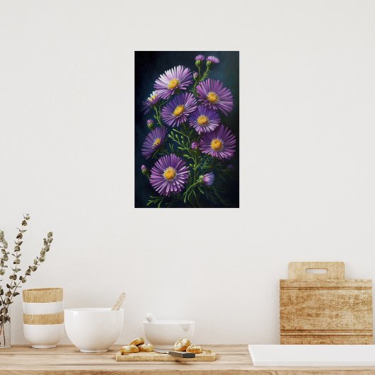 Paarse Aster Flower Art Print Poster (Keuken)