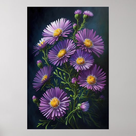 Paarse Aster Flower Art Print Poster (Voorkant)