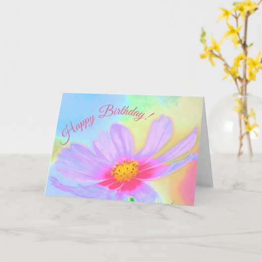 Paarse Aster Flower Happy Birthday Kaart (Gele Bloem)