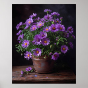 Paarse Aster Flowers Art Print Poster