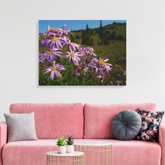 Paarse Aster Flowers op Mount Rainier Canvas Afdruk (Insitu (Woonkamer))