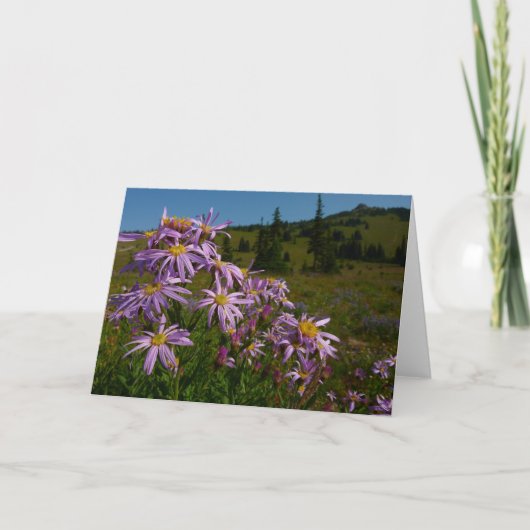 Paarse Aster Flowers op Mount Rainier Kaart (Voorkant)