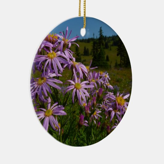 Paarse Aster Flowers op Mount Rainier Keramisch Ornament (Rechts)