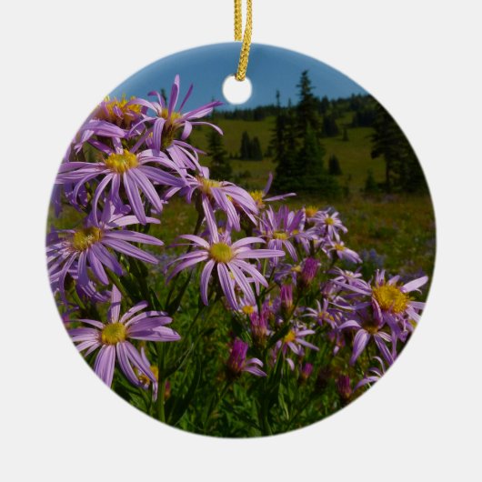 Paarse Aster Flowers op Mount Rainier Keramisch Ornament (Voorkant)