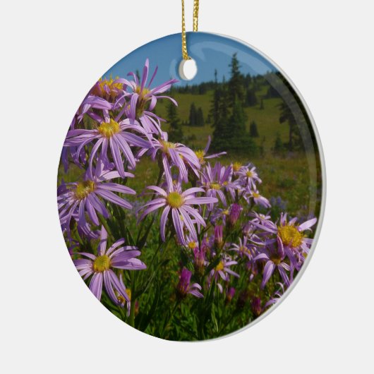 Paarse Aster Flowers op Mount Rainier Keramisch Ornament (Links)