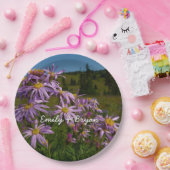 Paarse Aster Flowers op Mount Rainier Papieren Bordje (Feest)