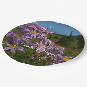 Paarse Aster Flowers op Mount Rainier Papieren Bordje (Gekanteld)