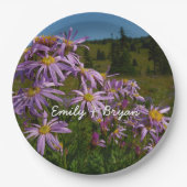 Paarse Aster Flowers op Mount Rainier Papieren Bordje (Voorkant)