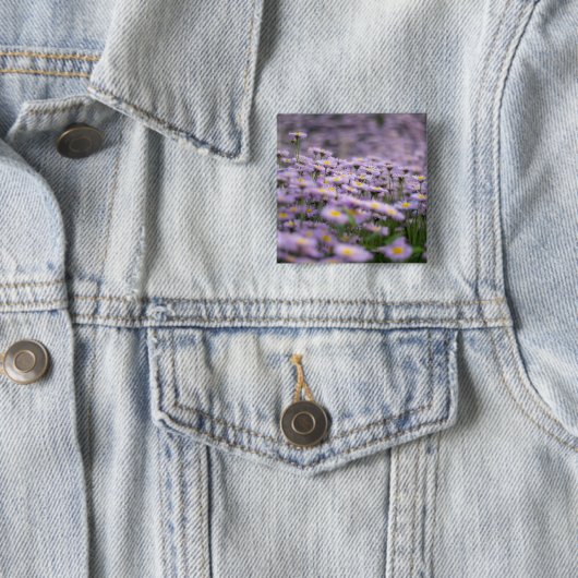 Paarse Aster Flowers Vierkante Button 5,1 Cm (In situ)