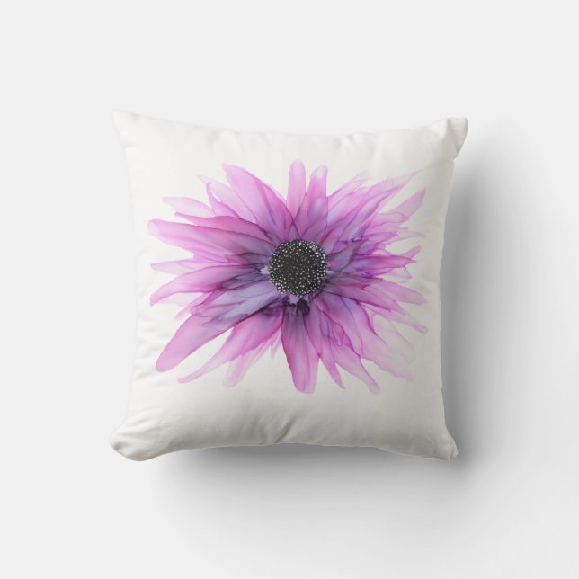 Paarse Aster hand geschilderd bloemkussen Kussen (Voorkant)
