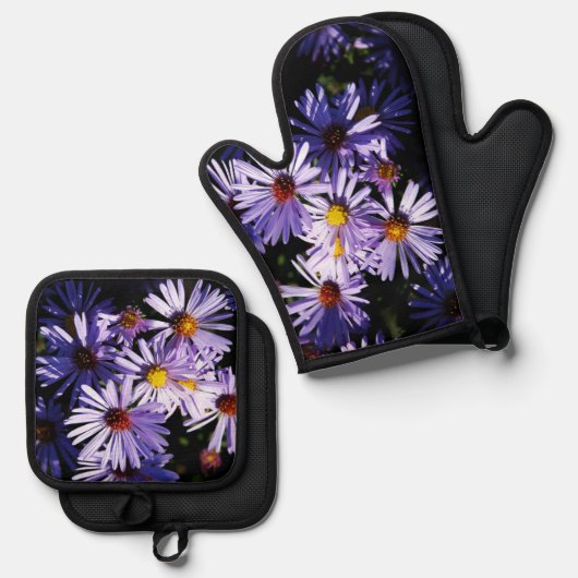 Paarse Aster Wildflower Ovenwant & Pannenlap Set (Voorkant / Achterkant)