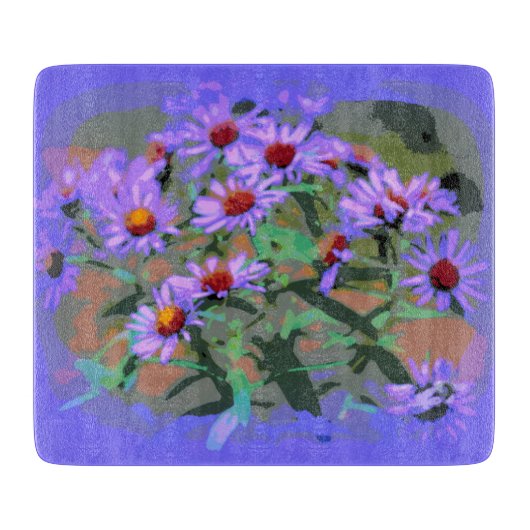 paarse asters glazen snijplank (Voorkant)