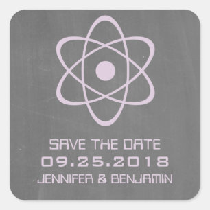 Paarse Atoom Krijtbord Save the Date Stickers