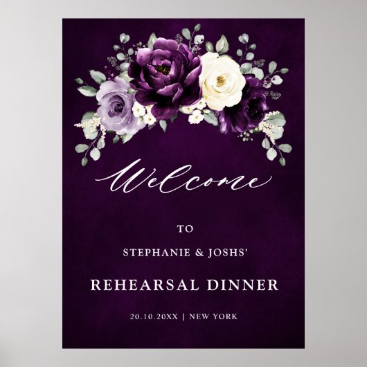 Paarse Aubergine Boho Probediner Welkom Poster (Voorkant)