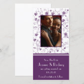 Paarse Aubergine en Witte Foto Save The Date (Voorkant / Achterkant)