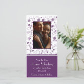 Paarse Aubergine en Witte Foto Save The Date (Staand voorkant)