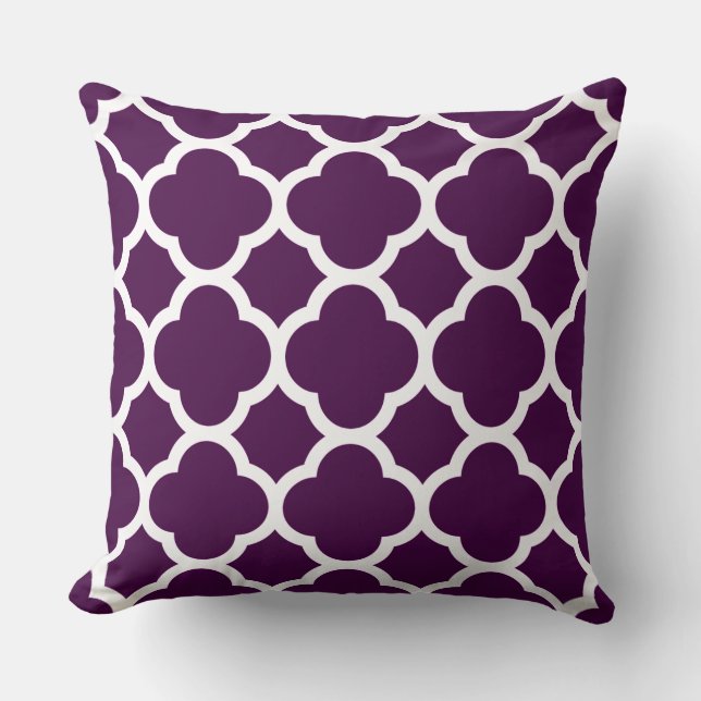 Paarse Aubergine Quatrefoil Patroon Kussen (Voorkant)