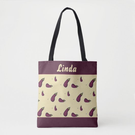 Paarse aubergines op geel tote bag (Voorkant)