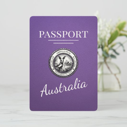 Paarse Australië paspoort Bewaar de datum Save The Date (Staand voorkant)