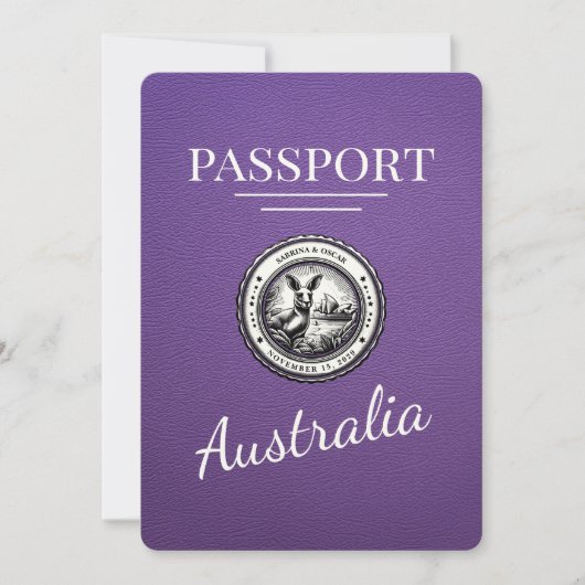 Paarse Australië paspoort Bewaar de datum Save The Date (Voorkant)