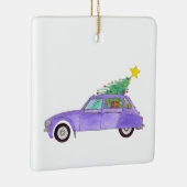 Paarse auto met kerstcadeaus keramisch ornament (Rechts)
